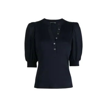 Veronica Beard Button up Puff Sleeves Top
