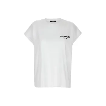 BALMAIN Logo Flocked Crewneck T Shirt
