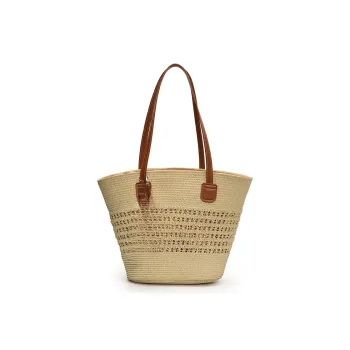 Yalu Straw Woven Basket Bag Shoulder Bag Women's Ecru/Khaki/Pink
