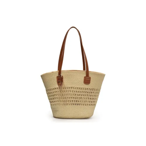 Yalu Straw Woven Basket Bag Shoulder Bag Women's Ecru/Khaki/Pink