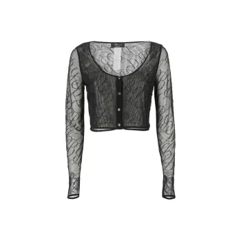 Blumarine Logo Embellished Semi Sheer Cropped Top