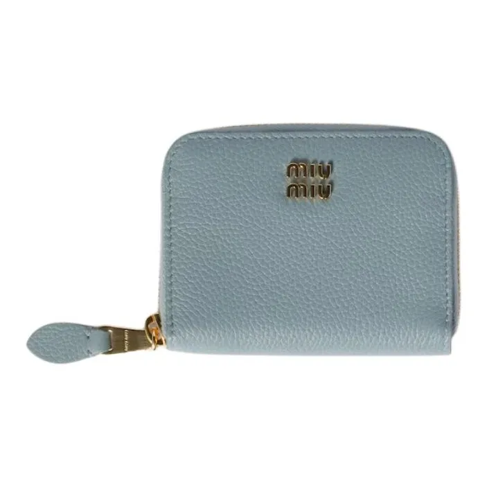 MIU MIU Cow Leather Coin Purse Unisex Light Green-0