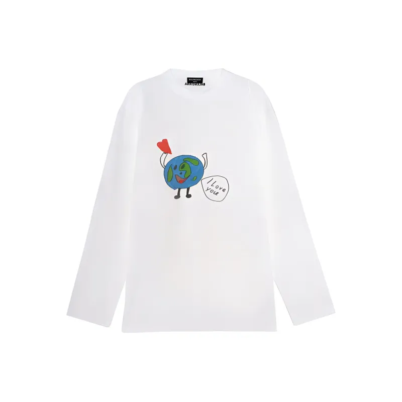 Balenciaga World Long Sleeve T Shirt 'White/Black/Multicolor'-0