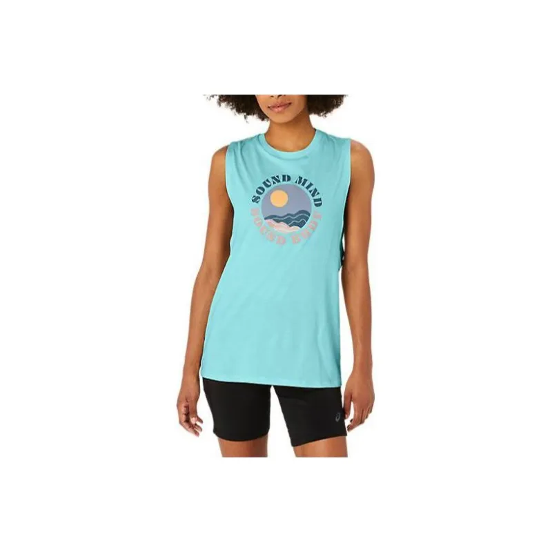 Asics Asics Sun Slogan Muscle Tee T-Shirt Women's Blue-0