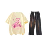 Clothing Sets (Apricot Short-Sleeved+Black Jeans)