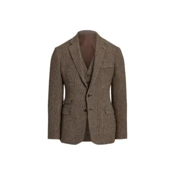 Polo Ralph Lauren Kent Hand Tailored Plaid 3 Piece Suit Business Suit Men's Brown