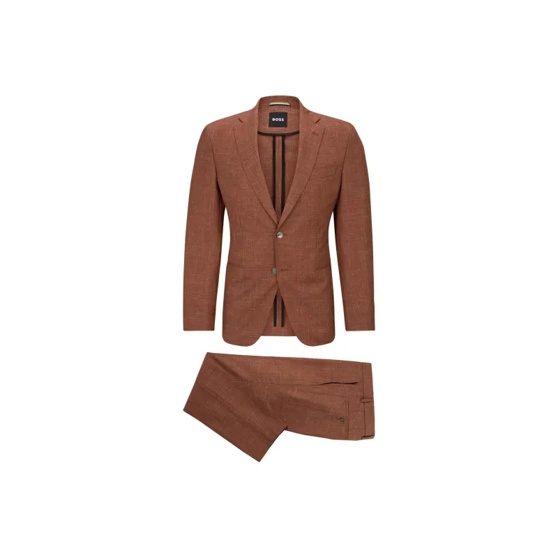 HUGO BOSS Slim-Fit Suit In Wool Tussah Silk And Linen Business Suits Men's Orange Red-0