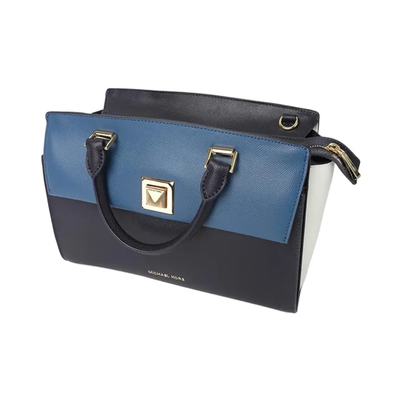 MICHAEL KORS Sylvia Leather Crossbody One Shoulder Handbag Medium Size Women's Marine Blue & Black-2