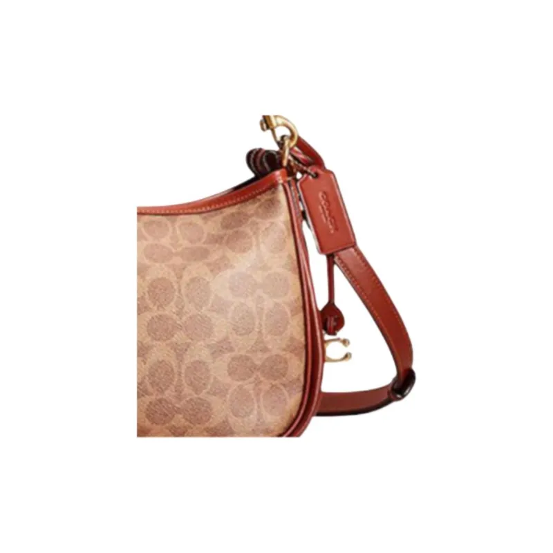 COACH Cary Canvas With Calfskin Shoulder Bag, Crossbody Bag, Handbag Large Size Women's Tan & Rusty-1
