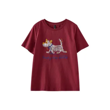 OUNIXUE T Shirt Women's Dark Red