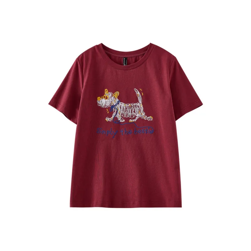 OUNIXUE T Shirt Women's Dark Red-0