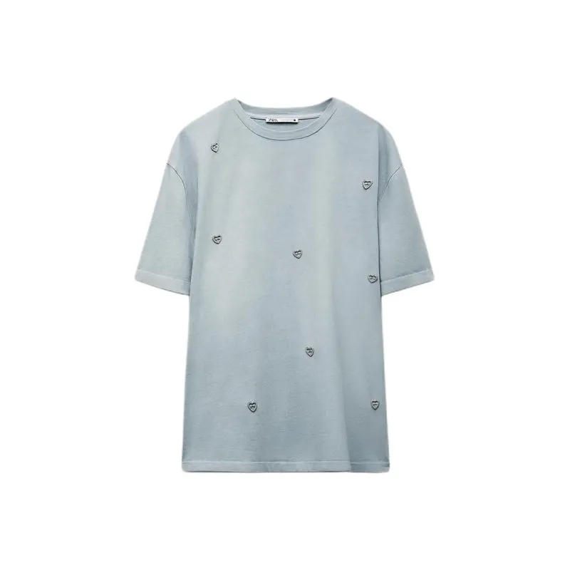 ZARA Drop Shoulder Sleeve T-Shirt Women's Dark Gray-0