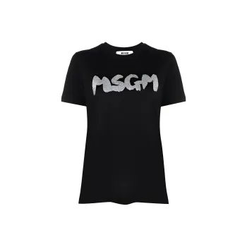 MSGM Glitter Logo-print Cotton T-shirt