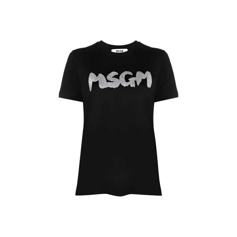 MSGM Glitter Logo-print Cotton T-shirt-0