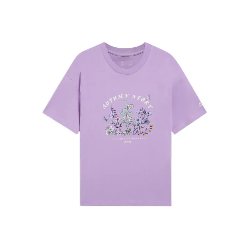 LiNing Sports Trend Series SS22 Drop Shoulder Sleeve T Shirt Women's Purple-0