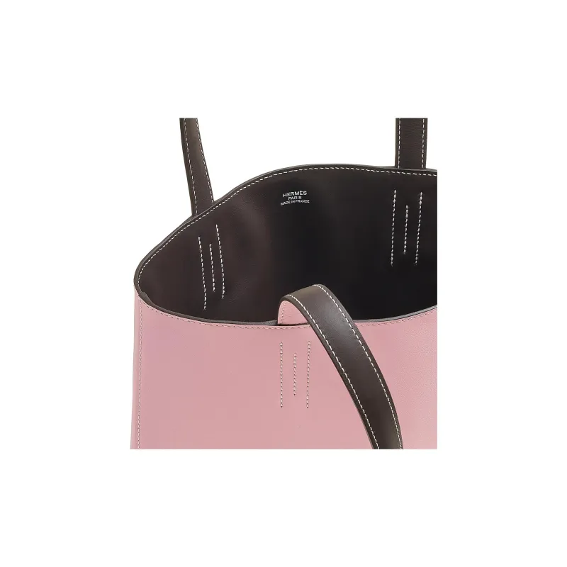 HERMES Double Sens Swift Calfskin Tote Bag, Shopping Bag, Shoulder Bag Women's Cherry Blossom Pink With Ebony-3