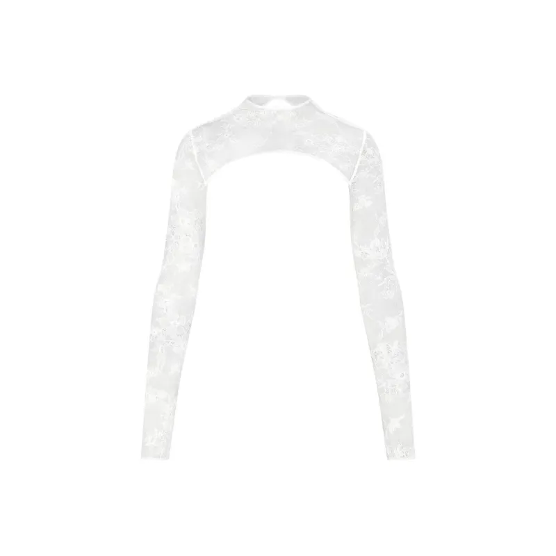 SKIMS ULTRA FINE LACE SHRUG Crop Tops Women's MARBLE/Marble-0