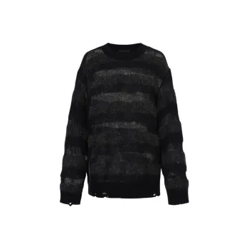 MOCO Sweater Women's Black Gray Stripes