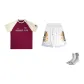 Patchwork Canvas Short-Sleeved-Burgundy+Ice Cream Shorts+Sports Socks (Random Socks)