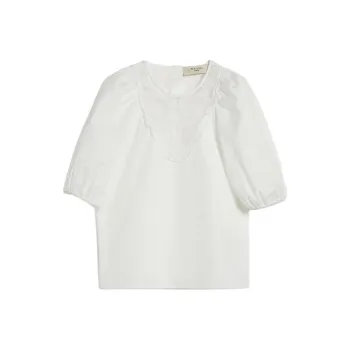 WEEKEND MaxMara Manico Collection Poplin Blouse With Embroidery T-Shirt Women's White