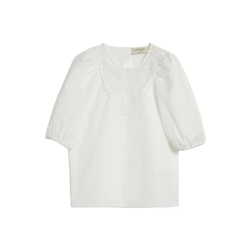 WEEKEND MaxMara Manico Collection Poplin Blouse With Embroidery T-Shirt Women's White-0