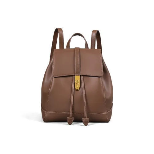 PESASRIE Cow Leather Backpack Women's Coffee