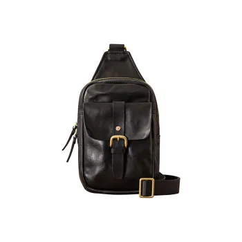 Back Step Cow Leather Sling Bag Men's Black