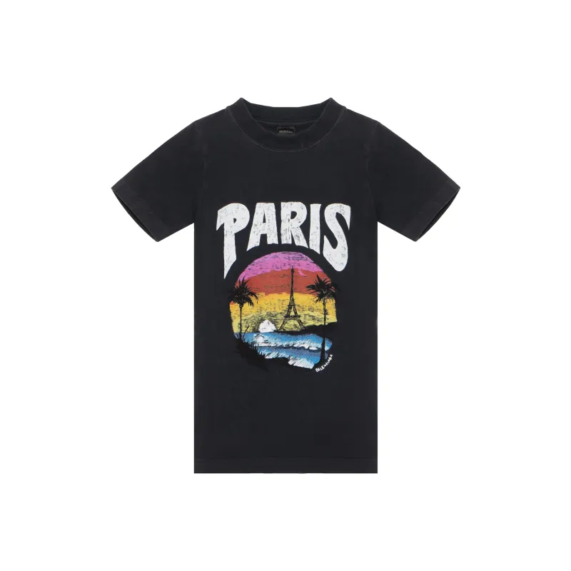 Balenciaga Women's Paris Tropical T shirt Fitted Black/White-0