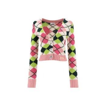 GANNI Graphic V Neck Cardigan 'Multicolor'
