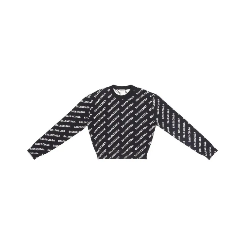 Balenciaga All Over Logo Crewneck 'Black/White'-0