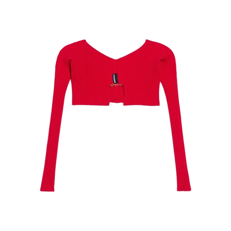 Jacquemus La Maille Pralu Micro Charm Logo Cardigan Pink-7