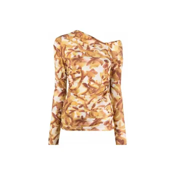 NANUSHKA Abstract-floral Asymmetric-neckline Top