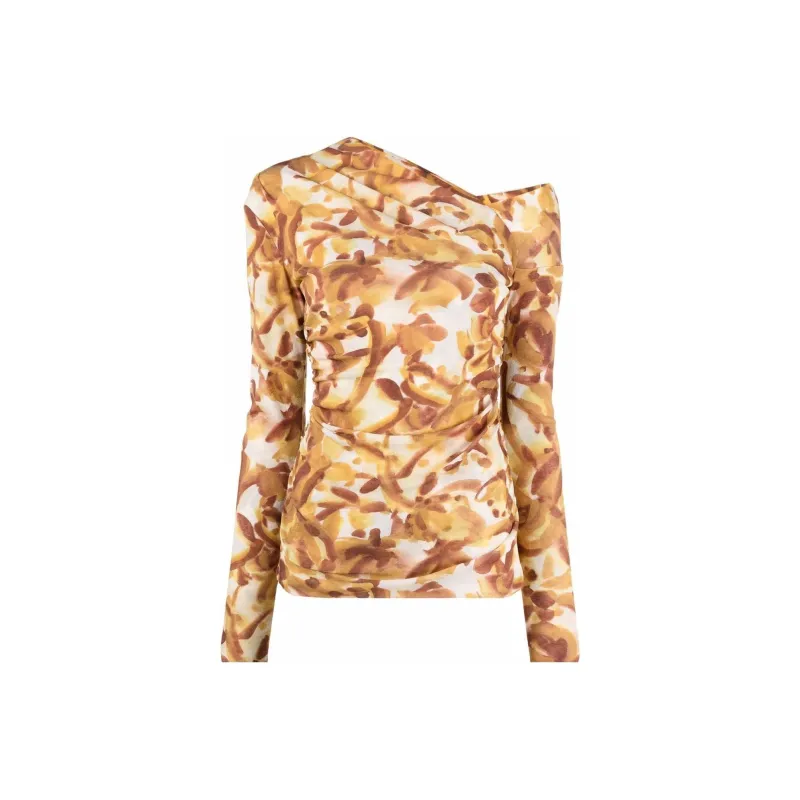 NANUSHKA Abstract-floral Asymmetric-neckline Top-0