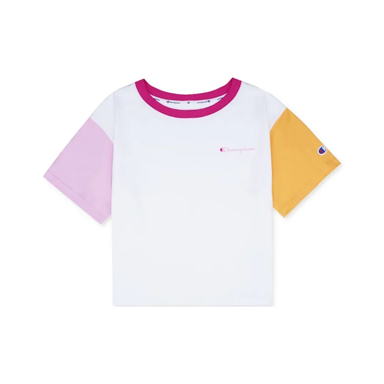 Champion T Shirts Women's White & Pink Yellow ATEG-0