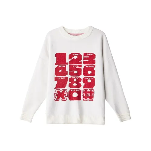 DEER AND FLYER Loose Fit Sweater Unisex Cream White