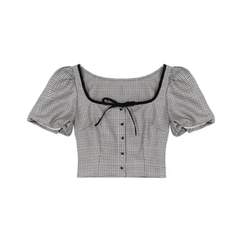 VEGA CHANG Crop Tops Women's Black White Plaid