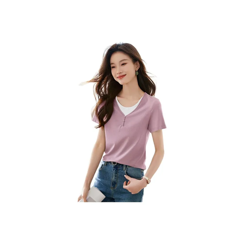 Mo Han Yi Mei Regular T Shirt Women's Pink-0