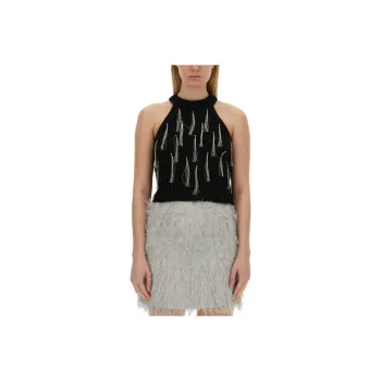Alysi Fringe Embroidered Sleeveless Knitted Top