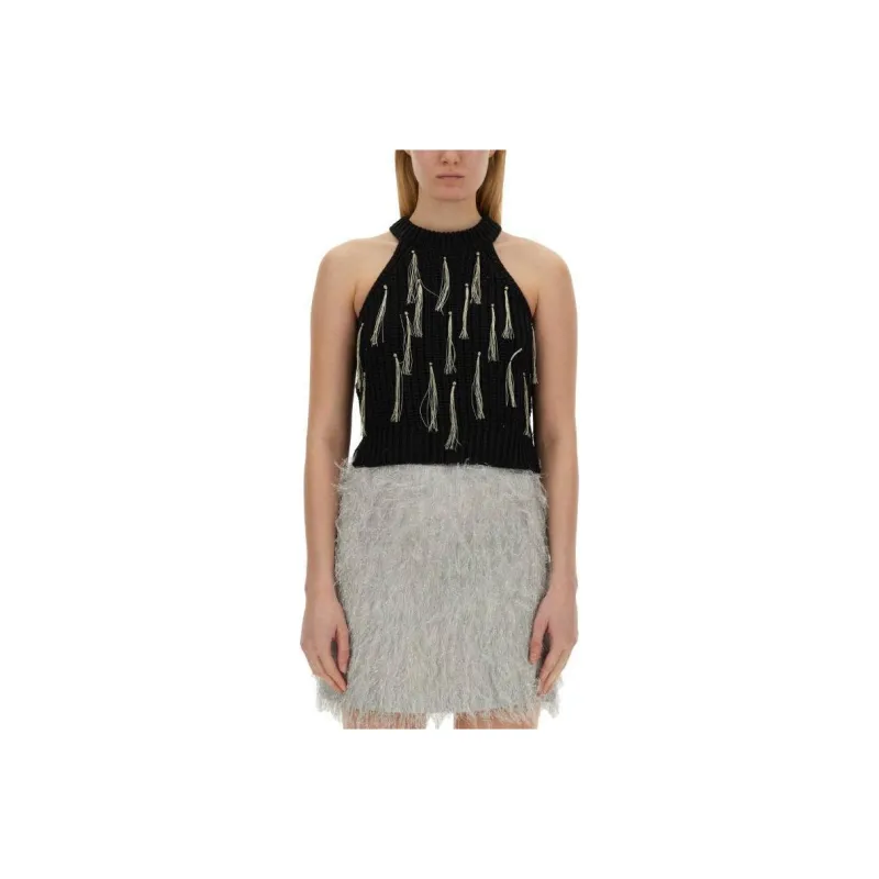 Alysi Fringe Embroidered Sleeveless Knitted Top-0
