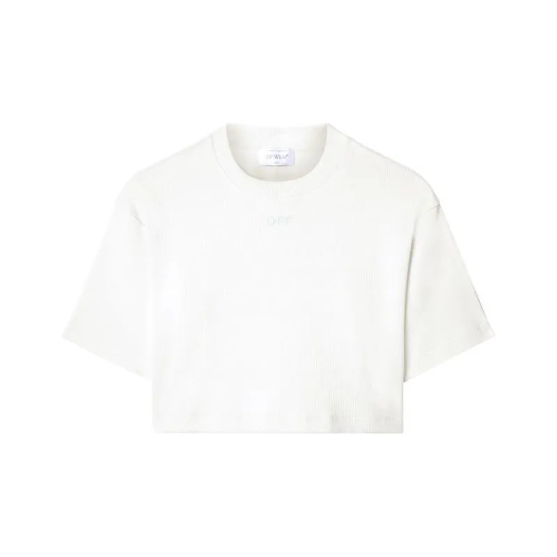 OFF-WHITE Logo Embroidered Crewneck Cropped T-Shirt-0
