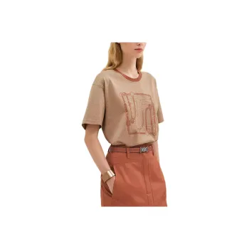 HERMES Drop Shoulder Sleeve T Shirt Women's Brown