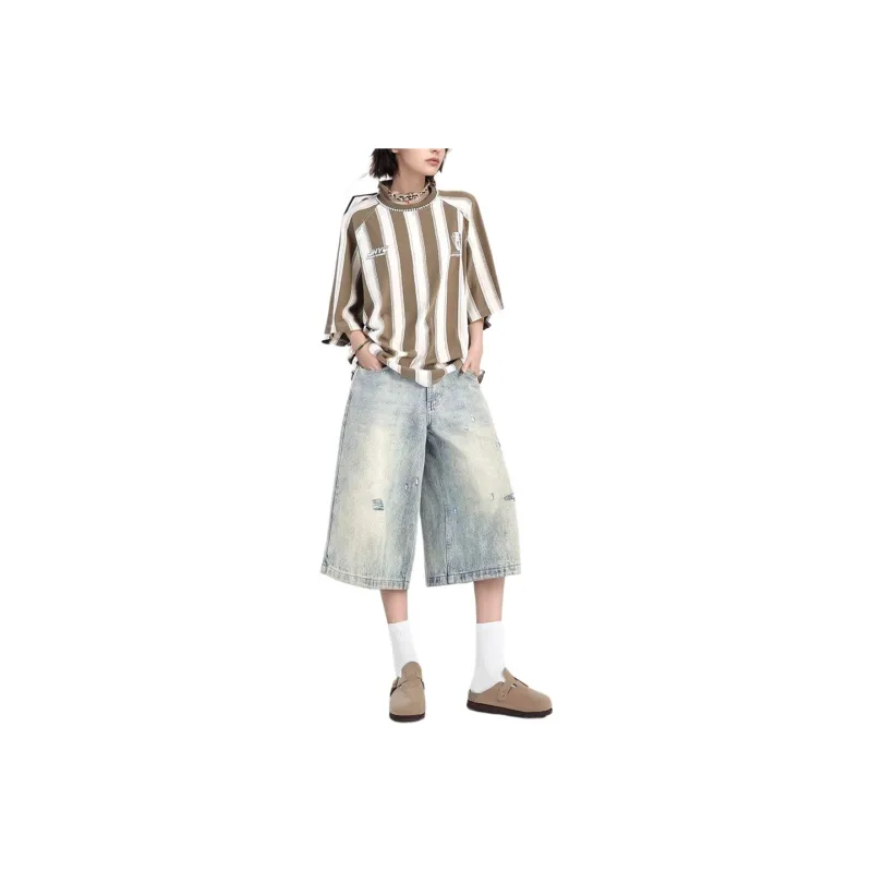 NVRFRGT Denim Shorts Unisex Yellow Mud-0