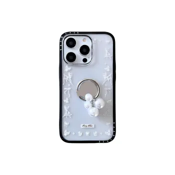 Sopi Acrylic Material Deer Pearl Ring Clasp Stand Phone Cases Compatible With IPhone 16/15 Pro Max/Apple 13/14 Pro/Max