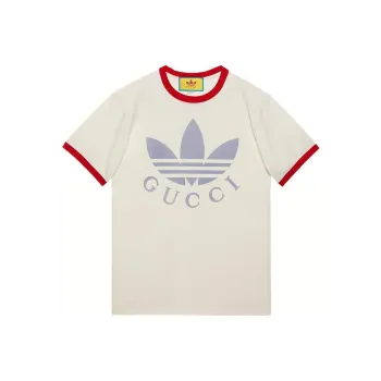 GUCCI X Adidas Cotton Jersey T Shirt White/Red