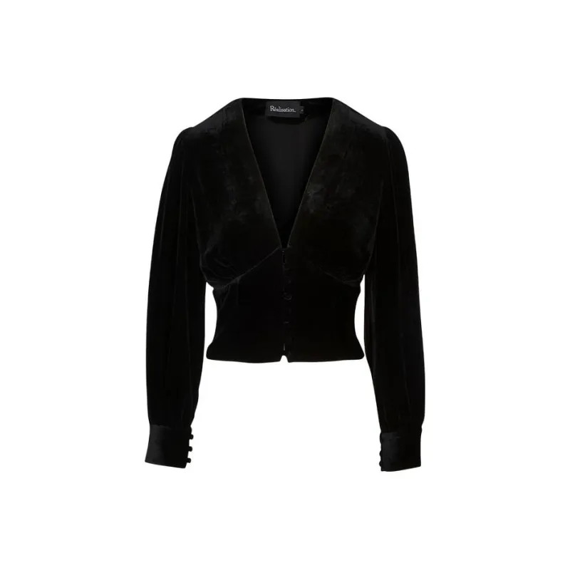 Réalisation Par Crop Tops Women's Black Velour-0