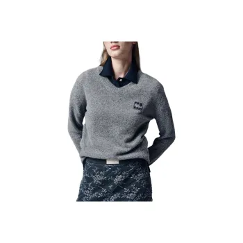 MARDI MERCREDI FW24 RACCOON BLENDED V NECK SQUARE LOGO_CHARCOAL Sweater Women's Charcoal Gray