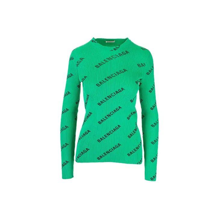 Balenciaga All Over Logo Crewneck Sweater 'Electric Green'-0