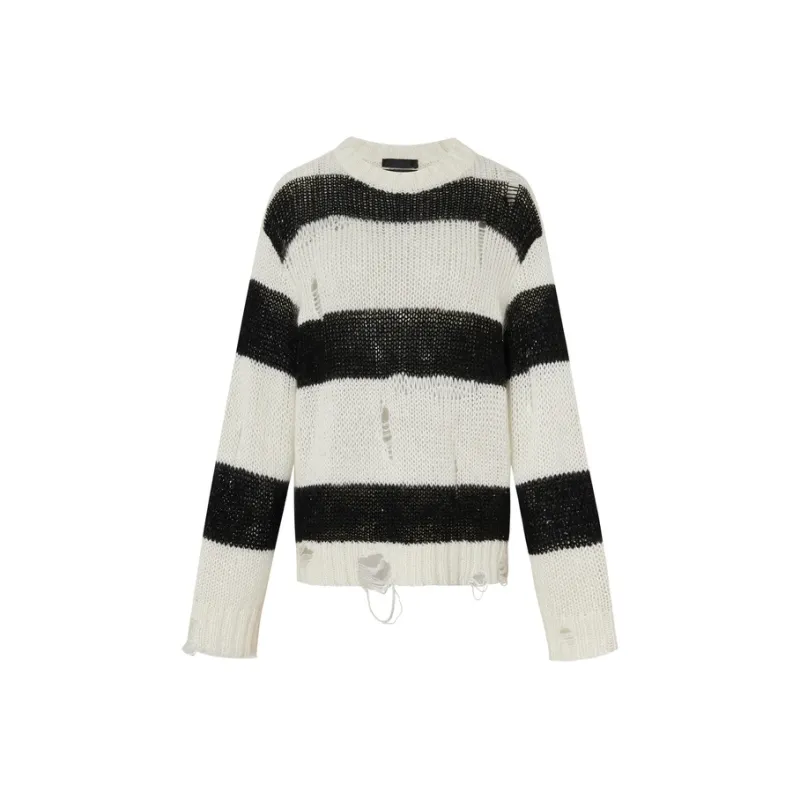 MOCO Sweater Women's White Black Stripes-0