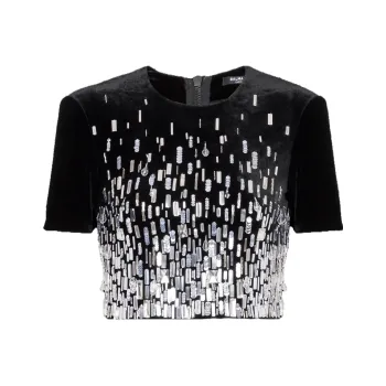 BALMAIN Sequin embellished Cropped Blouse