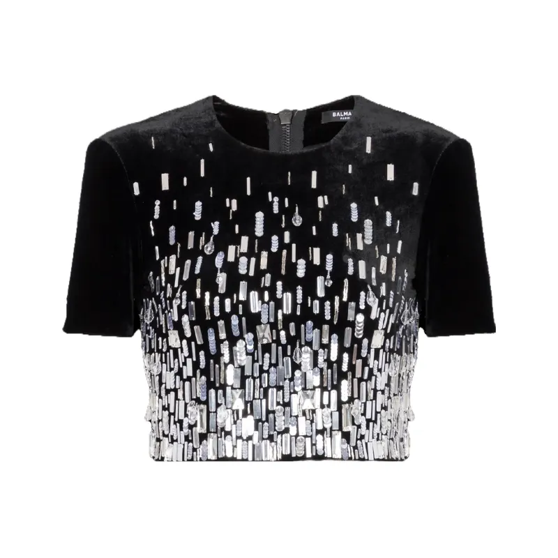 BALMAIN Sequin embellished Cropped Blouse-0